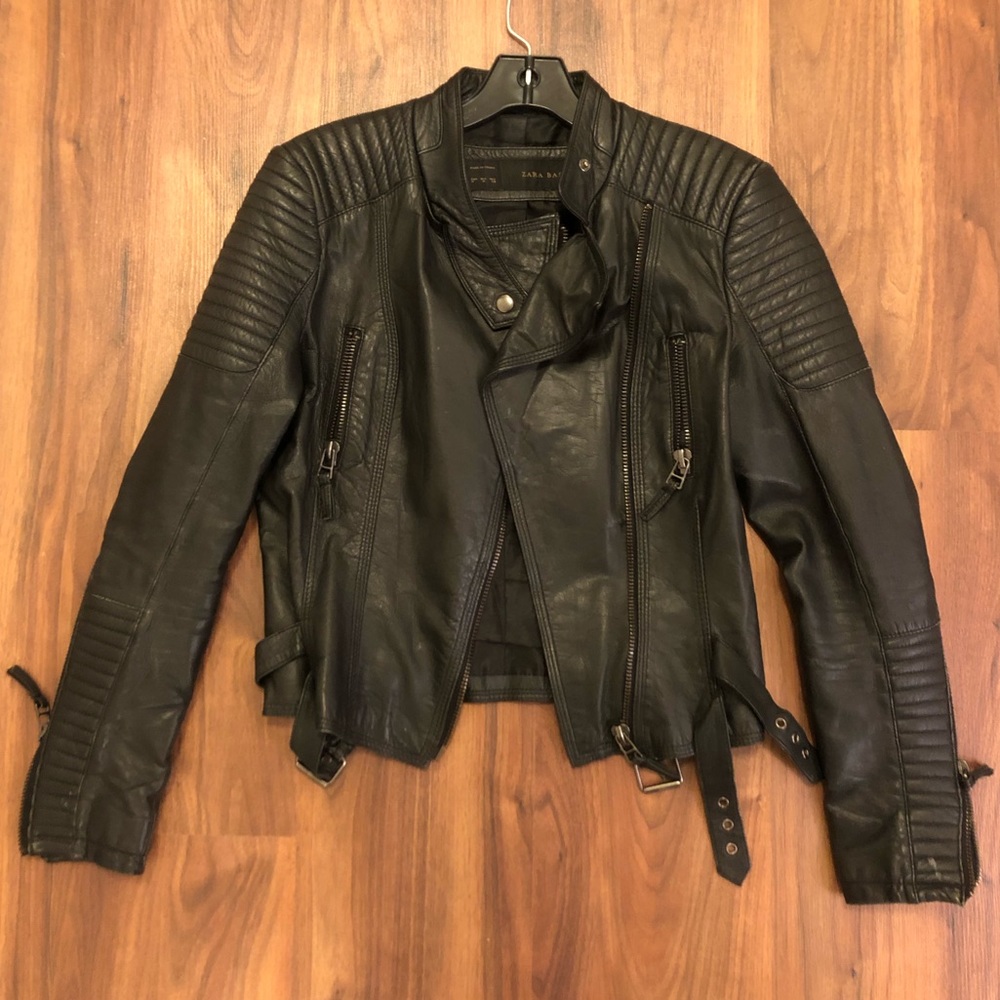 Zara 100% Lamb Skin Moto Leather Jacket